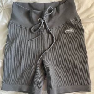 Ribbed Tie Front Mini Shorts in Dark Grey